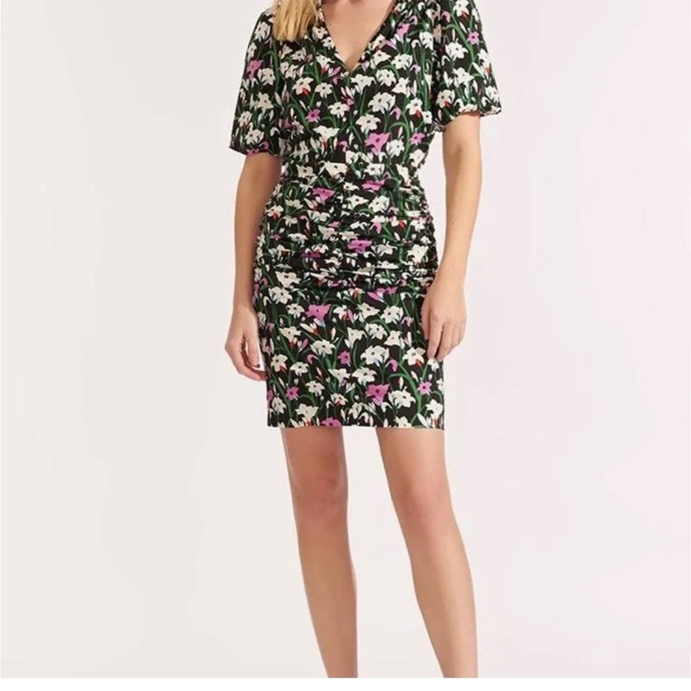 Veronica Beard Floral ruched Janis Dress- like new